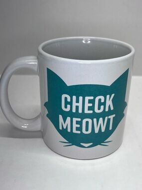 Royal Norfolk White Mug with Teal Cat Graphic "CHECK MEOWT"